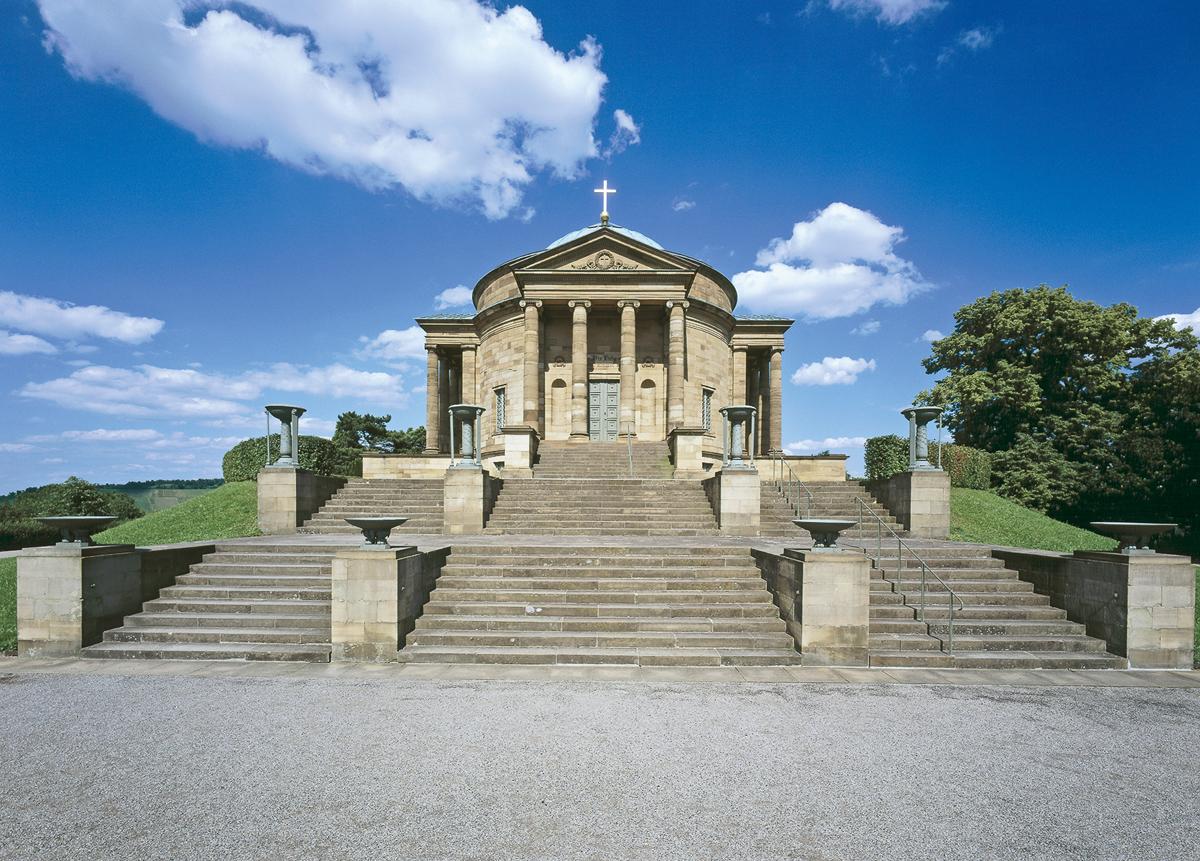 Front view of the Sepulchral Chapel on Württemberg Hill with its sweeping staircase